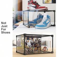 Magnetic Side Open Transparent Plastic Storage Shoe Box Clear Shoe Display Case Sneaker Shoe Storage Box Display Box Shoe Container Clear Closet Shelf Shoe Organizer Black 4PC - BlackAluminumFrame - View 6