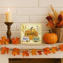 Halloween Fall Decor, Reversible Thanksgiving Decorations, Wooden Happy Halloween Sign With Pumpkin And Ghost, Thanksgiving Table Decor, Rustic Block Tiered Tray, Shelf, Mantel