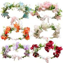 QY- 5Pcs Flower Wreath Headbands Floral Hair Wreaths Flower Crowns With Ribbons Floral Crowns For Women GirlsRandom Color -6459 - 多彩的 - 查看 1