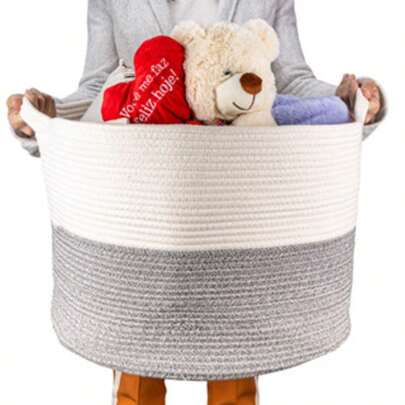 Cesto Organizador De Corda Algodão Para Sala Decorativo Grande Com Alças 31,5x31,5x34