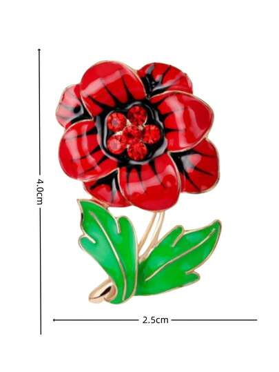 1pc WWII Memorial Day Red Crystal Poppy Flower Brooch, Unique Lapel Pin Christmas Gift