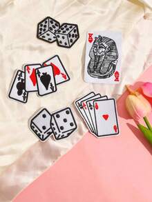 1/4pcs Poker Iron On Patches Playing Card Embroidered Applique Heart Dice Gaming Cards Craps Gambling Lady Luck Las Vegas Patches For Clothes DIY Jackets Shirts Hats Backpacks Jeans - Multicolor - View 5
