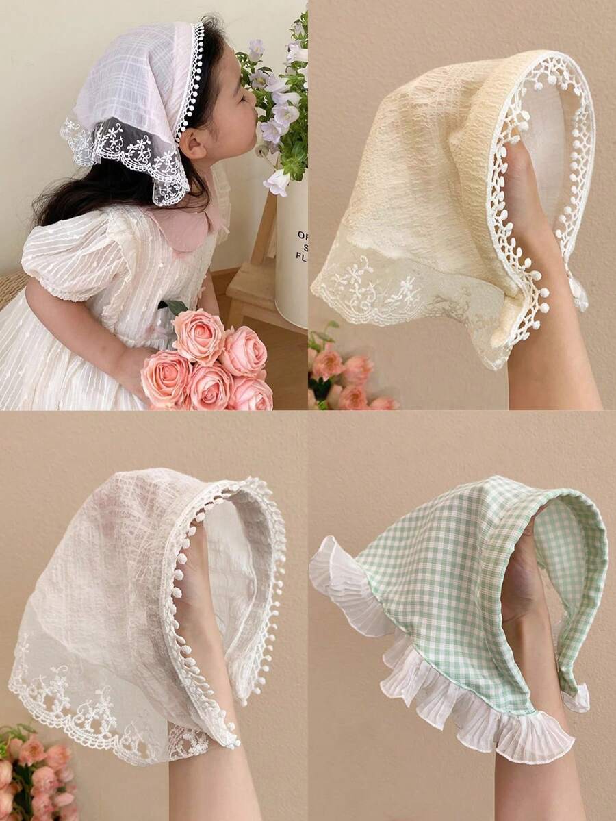 1pc Kids Girls Plaid Headband, Colorful Lace Edge Anti- Bandana Scarf, Versatile Hair Accessories For Toddler Girls - Multicolor - View 1