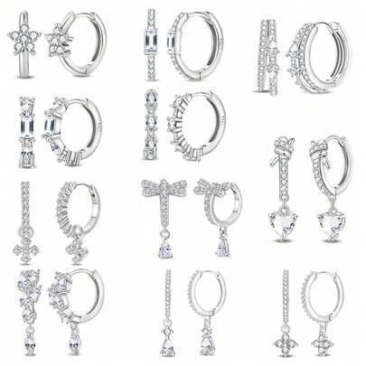 1 Coppia Di Orecchini A Cerchio In Argento Sterling Con Zirconia A Forma Di Lacrima Scintillante, Orecchini A Cerchio Con Quadrifoglio Portafortuna, Orecchini A Perno Delicati Con Nodo, Orecchini A Forma Di Libellula E Croce, Orecchini A Cerchio Con Motivo Floreale Per Uso Quotidiano, Gioielli Da Donna, Regali Per Compleanni, Fidanzamenti E Feste