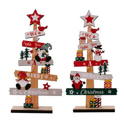 2PCS Charming Christmas Tabletop Decor Set - Classic Wooden Santa, Snowman & Gnome Figurines With English Letter Signs