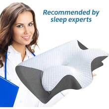 记忆海绵枕头，颈部支撑冷却枕头，可调节颈椎枕头，舒适睡眠，无味人体工学轮廓记忆海绵枕头，侧卧俯卧睡眠者专用床枕