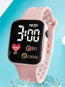 6pcs/Set Minimalist Cute Pink LED Digital Bracelet Watch, Fashion Jewelry Set For Teens & Students, Suitable As Halloween, Birthday Gifts (No Box) - Multicolor - View 4