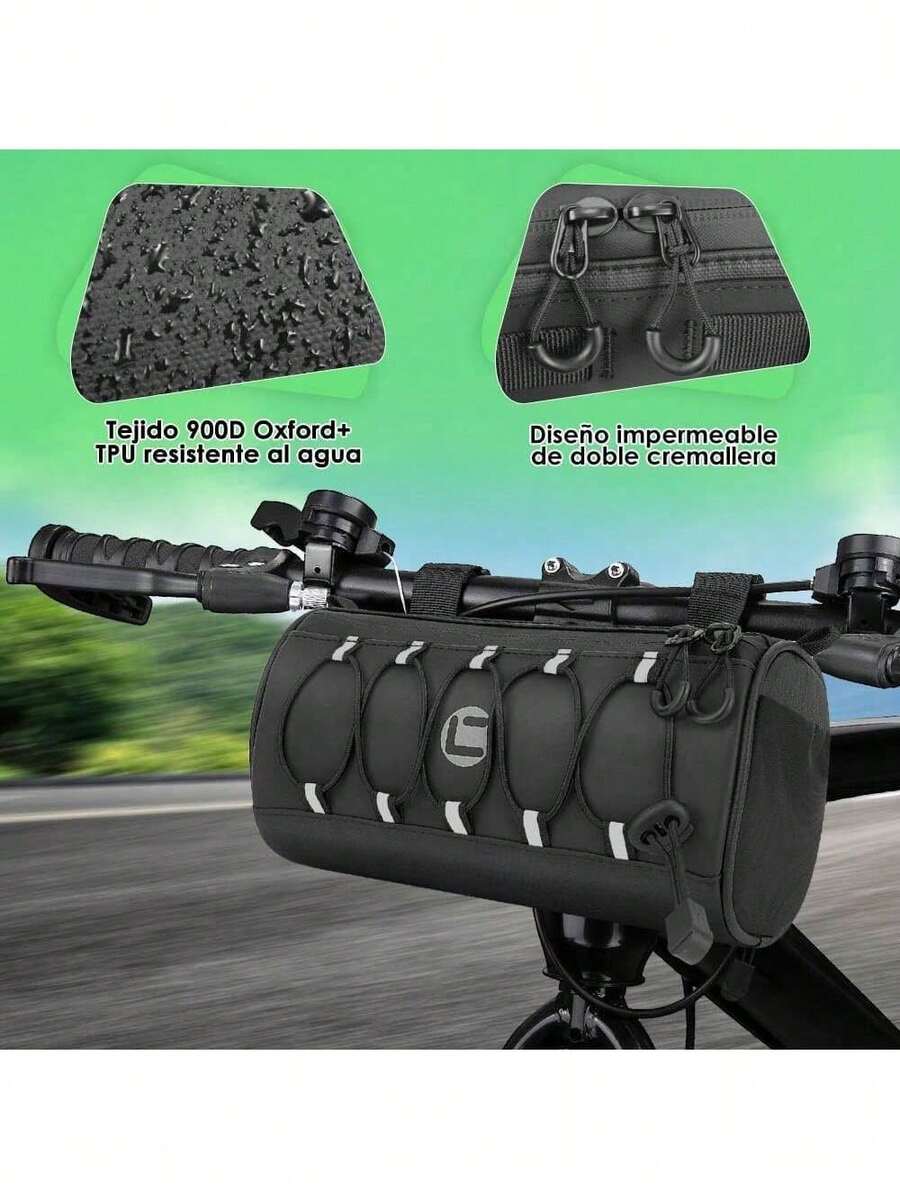 AUTOWT Bolsa para Manillar, 2.2 L Accesorios para Bicicletas Bolsas para Bicicletas Reflectante Cuadro de Bicicleta con Correa para el Hombro Correasíbles Cremallera Impermeable para Ciclismo - Negro-2L - Ver 1