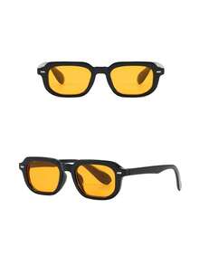 1 件装铆钉小方框时尚眼镜，复古简约风格，适合女士 - 亮黑深桔 - 查看 3