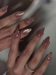 24pcs French Red Cat Eye Nail Stickers, Medium Almond Shape, Bow Decor, Reusable, Full Coverage, Minimalist Cute Style, Smooth Surface, Suitable For Women And Girls Daily Wear - Nhiều màu - Xem 2