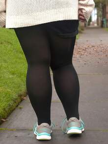 1条经典不透明连裤袜 - 超弹力塑形紧身裤，百搭黑色打底裤，适合工作日和周末穿着（加大码），圣诞礼物 - 黑色 - 查看 2