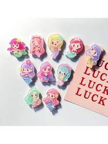 10 Stücke/Set süße kleine Cartoon Meerjungfrau Acryl Kühlschrankmagnet, kreative Heim Dekoration Memo Aufkleber - Verschiedenfarbig - Übersicht 2