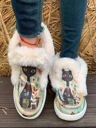 Women's Fashionable Casual Sports Snow Boots For Autumn/Winter, Christmas Gift, Plush Lining Warm Soft Sole Round Toe Outdoor Hiking Boots, Lightweight Street/Club Couple Shoes