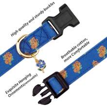 Cotton Hanade Dog Collar Cute And Distinctive Patterns Blue Rose With Pendant For Girl Boy Dogs Collars M,23864860 - Blue - View 2