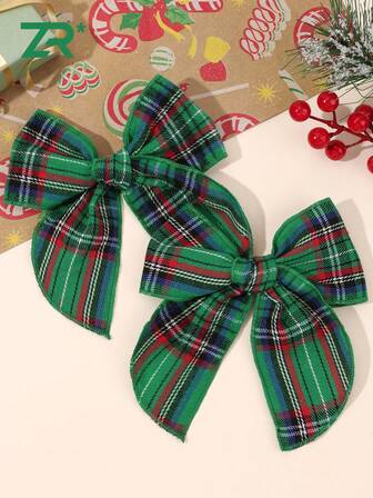 2 piezas Clips de pelo con lazo a cuadros verdes navideños, accesorios de pelo navideños adecuados para niñas y adolescentes, clips de moda con lazo y clip de caimán, clips de pelo para fiestas, accesorios de pelo navideños para mujeres