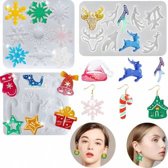 1pc Christmas Resin Earrings Mold, Christmas Jewelry Pendant Mold, Round Keychain Silicone Molds For Epoxy Resin