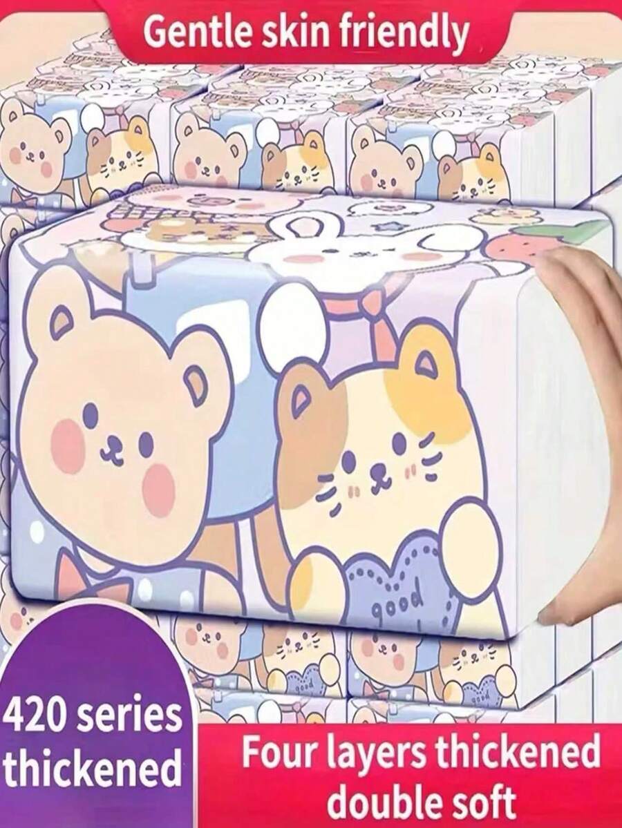 4 Packs Cartoon Cute Tissue Paper, Bulk Student Facial Tissues, Practical Household Napkins For Graduation Party, Halloween, Christmas, Camping, Outdoor, Office, Kitchen, Bathroom, Home, School, Dorm, Suitable For Men And Women - Cute Tissues - View 1