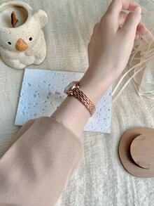 1pc Gold/Silver Women's Watch Simple, New Rhinestone Wine Barrel Dial Atmospheric, Fashionable, Casual, Versatile, Quartz Watch Suitable For Everyday Decoration