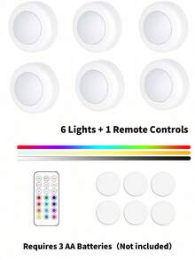 1/3/6 piezas Luces de gabinete LED de colores con control remoto - Alimentadas por batería, luces de pintura, luces de pintura LED magnéticas con control remoto regulable y temporizador, luces nocturnas LED de gabinete con pulsador, luces de decoración de pasillo y armario, 16 modos de iluminación, luces de exhibición de arte, adecuadas para marcos, decoración de pared, interior, aplicables a dormitorio, sala de estar, decoración del hogar, armario y pasillo