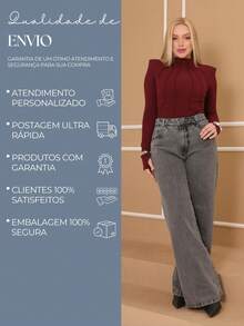 Women's Wide Leg Jeans, Luxury Straight Cut, 100% Jeans, High Waist, Butt Lifting - 灰色 - 查看 8