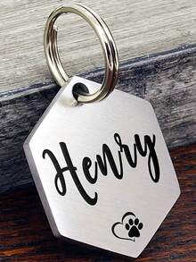 1 pieza Etiqueta de identificación de mascota hexagonal personalizada, de material de acero inoxidable con grabado láser de nombre y datos de contacto personalizados, para evitar la pérdida, adecuada para perros y gatos pequeños/medianos/grandes, accesorio para mascotas - regalo ideal para gatos y perros