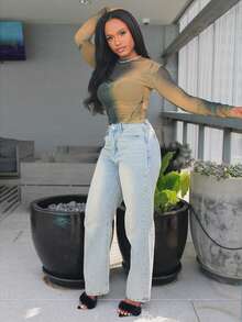 Steph T Áo lưới mỏng nhuộm loang không áo ngực, áo đi chơi lễ hội, quần áo mùa thu, áo dài tay cho nữ - Nhiều màu - Xem 4