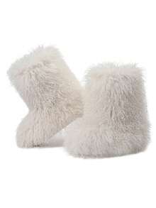 Winter Knee High Boots For Women Pull-On Faux Fur Boots Furry Fluffy Round Toe Fashion Boots Suede Comfy Plush Warm Knee High Boots Outdoor Indoor Flat Shoes Party Dressy Women Winter Boots - Màu be - Xem 2