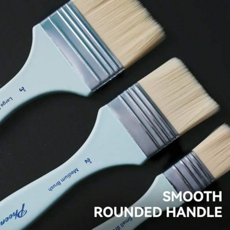 Flat Paint Brush Set - 3 Sizes Nylon Large Paint Brushes For Acrylic Painting Gouache Wood Furniture Gesso Varnishes And Wall - 藍色 - 查看 4