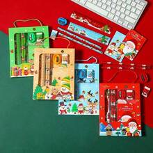 1pc Christmas Stationery Hand-Held 6-Piece Set, Primary School Gift Box Set, Children's Christmas Small Gifts, Learning Prizes, Kindergarten Includes 2 Pencils, 1 Pencil Sharpener, 1 Eraser, 1 Notepad, 15cm Ruler