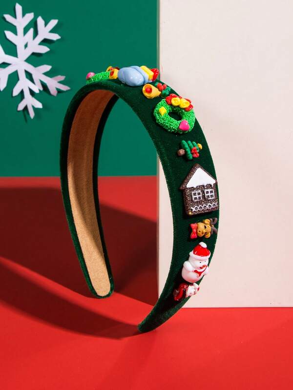 1pc Solid Color Velvet Christmas Element Headband, & Cute Christmas Snowman, Christmas Tree, Bell, Candy Decor Accessories, Essential For Christmas Outfit, Versatile & Sweet Christmas Decoration Hair Accessory ,Makeup ,Hair Hair Hoop