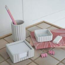 Modern Aesthetic Desk Accessories Set Of 3 Stylish Concrete Organizers For Pens And Office Supplies A Cute And Functional Addition To Your Workspace Decor - 灰色的 - 查看 8