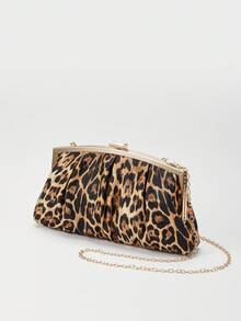 简约复古通勤风格黑色 PU 皮革多口袋女士手提包、单肩包和斜挎包、Y2K 风格。适合女士礼服派对、婚礼、大学生、返校、校园、商务旅行、旅行、时尚豹纹女士钱包豹纹回归、优雅女士手拿包 - 棕色 - 查看 1