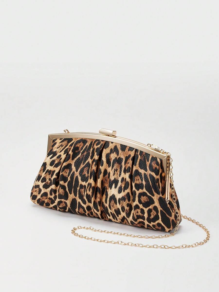 简约复古通勤风格黑色 PU 皮革多口袋女士手提包、单肩包和斜挎包、Y2K 风格。适合女士礼服派对、婚礼、大学生、返校、校园、商务旅行、旅行、时尚豹纹女士钱包豹纹回归、优雅女士手拿包 - 棕色 - 查看 1