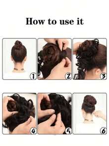 Messy Twisted Ponytail Hair Extension With Synthetic Wavy Updo Bun For Women, Elastic Hair Tie Included - 深棕色 - 查看 6
