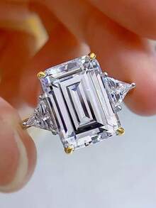 Minimalist Fashion Yellow Square Zirconia Ring, Party/Birthday Gift For Women