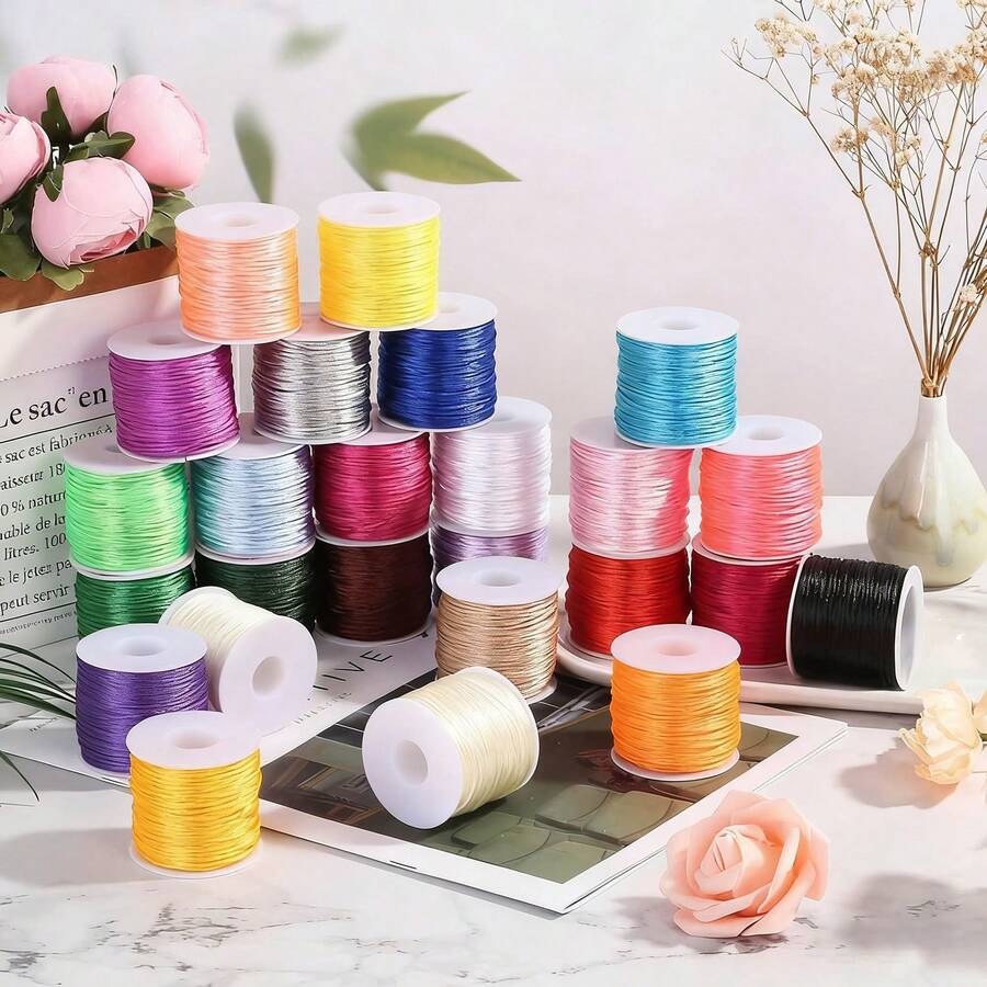 4 Rolls 50m/1968inch Silky Satin Cord Nylon String 0.8 Mm Chinese Knotting Cord, Nylon Beading Thread For Bracelets, Necklaces, Wind Chime, Macrame Crafts, Drawstring Bags, Multicolor Beading String(Random P) - Multicolor - View 1