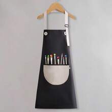 1件卡通画笔图案围裙，艺术绘画涂鸦防污烹饪围裙，适用于厨房 - 彩色 - 查看 4