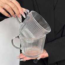 1pc Glass Cup With Handle, Suitable For Coffee, Breakfast, High Borosilicate Glass Coffee Mug Or Water Cup - Multicolor - View 7