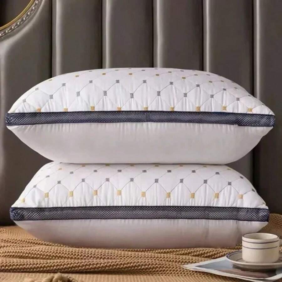 2 Pack Hotel Quality Pillow Checked Ultra Plush Soft Home Bed Pillow, Bed Pillows For Sleeping, Machine Washable, Suitable For Homestays, And Households, Suitable For Those Sleeping On The Back, Abdomen, Or Side - Multicolor - View 1