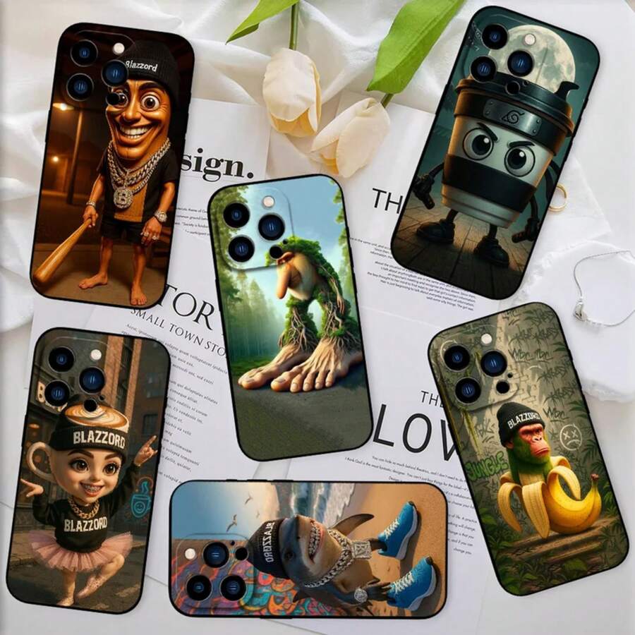 Custodia per telefono creativa con motivo animale Brainrot, compatibile con 12, 11, 13, 14, 15, 16 Max Pro Plus Mini, in morbido silicone nero. Compatibile con 17, 17 Pro, 17 Pro Max. - Z2 - Visualizzare 1