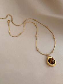 1pc/Set Vintage Elegant Multi-Layer Tiger Eye Stone Pendant Necklace, Women's Double-Layer Clavicle Chain Jewelry Set, Women's Daily Party Accessory, Fashion Jewelry, Best Friend Gift (Beads Arrangement Is Random)