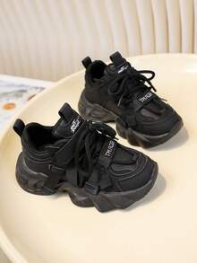 2025春季新款休闲儿童运动鞋，轻便时尚厚底厚底运动鞋，适合男孩和女孩 - 黑色 - 查看 5