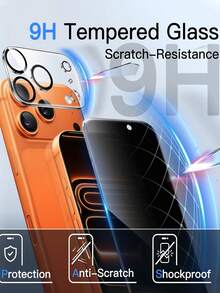 4-In-1 Tempered Glass Privacy Screen Protector (2 Pcs) + Lens Protector (2 Pcs), Anti-Spy, Compatible With IPhone 13/14/15/16/17 Plus Pro Max & 17 Air 16e Series – A Fashionable Phone Accessory With Upgraded Protection. The Perfect Holiday Gift, Screen Privacy, Modern Accessory, Stylish Protector, High-Quality Film, Smooth Surface, Privacy Filter, Gift Buyer, And Tech Enthusiast. - Black - View 5