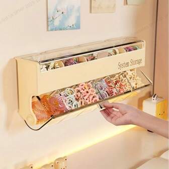 Accessorio per capelli di moda in giallo crema - Scatola di stoccaggio multistrato antipolvere e impermeabile, adatta per gioielli, fasce per capelli, fermagli ecc. - Montaggio a parete, senza foratura, scatola per gioielli, scatole per gioielli