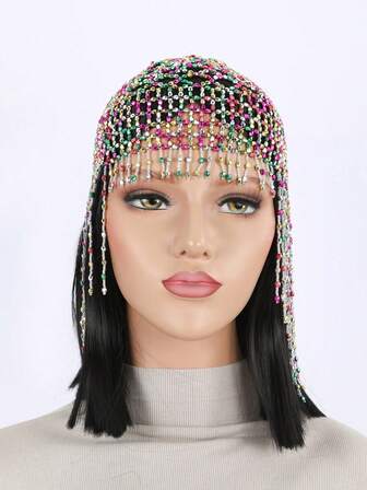 1pc Handmade Crochet Hollow Out Decorative Beaded Cap