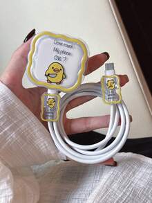 3pcs Set Wave Pattern Charger Cable Protector Case, UV Painted Yellow Duck Design, Suitable For 20W UK Apple Fast Charger, Prevent Cable Damage - Multicolor - View 8