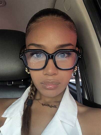 1 件方形几何小框透明眼镜，女士款，休闲百搭，适合日常外出佩戴