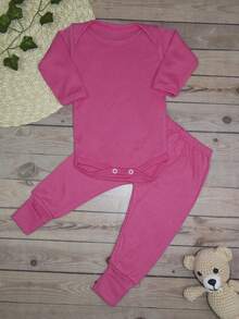 4 Piece Set Long Sleeve Bodysuit With Booties, Hairband And Ribbed Knit Pants / Baby Girl Set With Booties And Hair Bow Pink - 玫紅色 - 查看 8