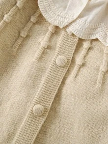 2 件套女童冬季服装针织开衫和百褶裙，可爱荷叶边毛衣夹克和裙子，儿童服装 - 卡其色 - 查看 4