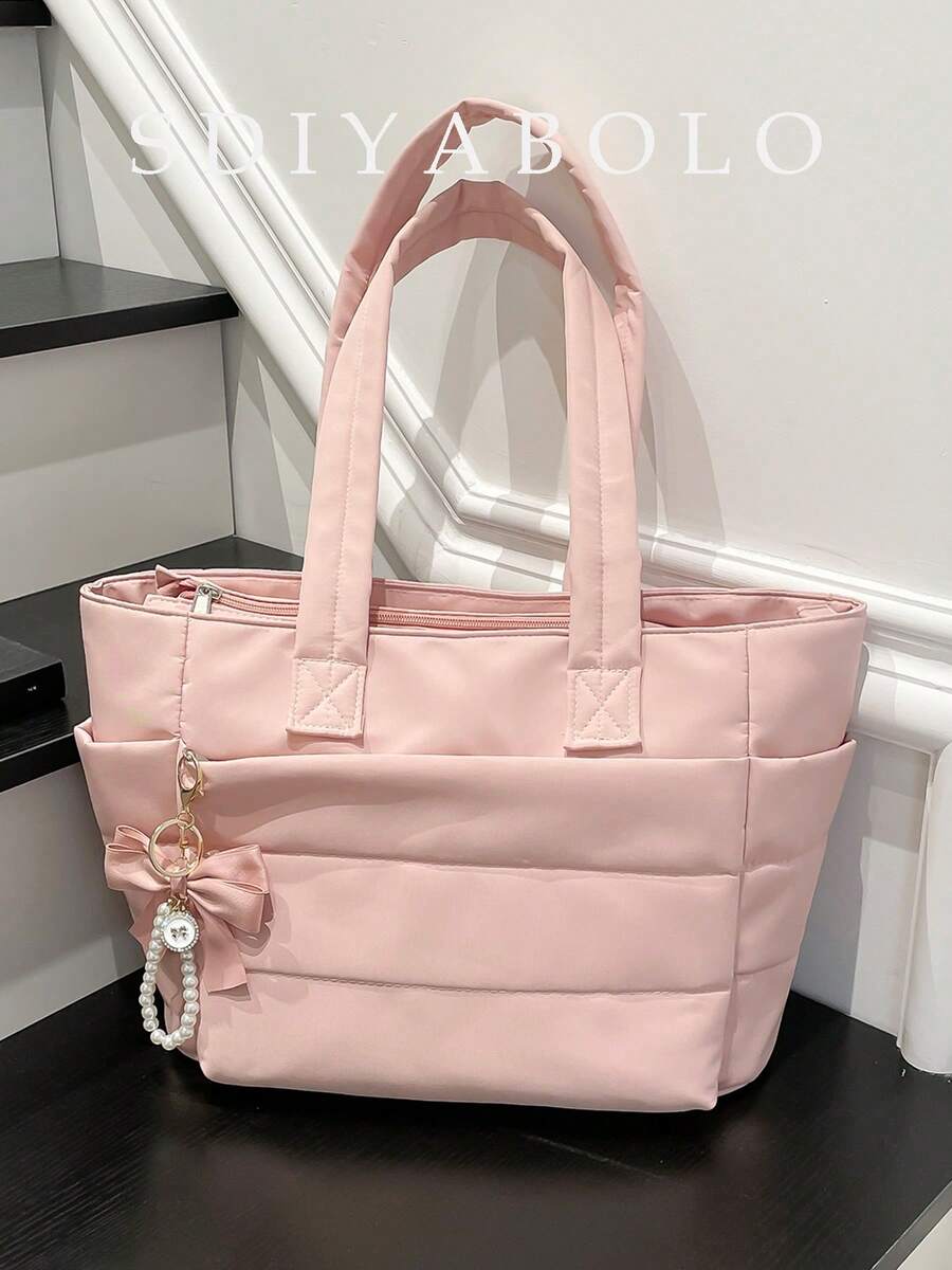 Women's Tote Bag, Lightweight Fluffy Handbag, Suitable For Travel, Work, Beach, Gym, Shopping - Pink - View 1